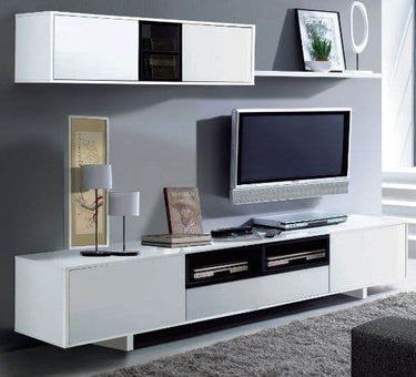 Belas White Gloss TV Media Entertainment Cabinet Unit with Wall Storage - UK Luxury Furniture